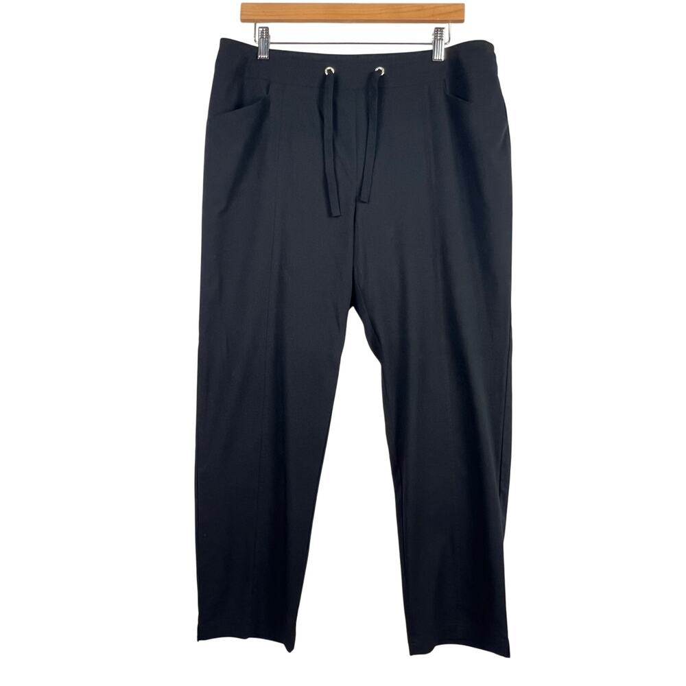 Weekends By Chicos Drawstring Trouser Perfect Stretch Black Womens Ankle Pants L